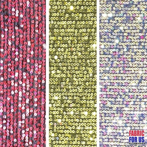 Micro Sequin 3mm Glitter Stretch Fabric Gold Silver Red Nylon Spandex Mesh 44"/ - Picture 1 of 8